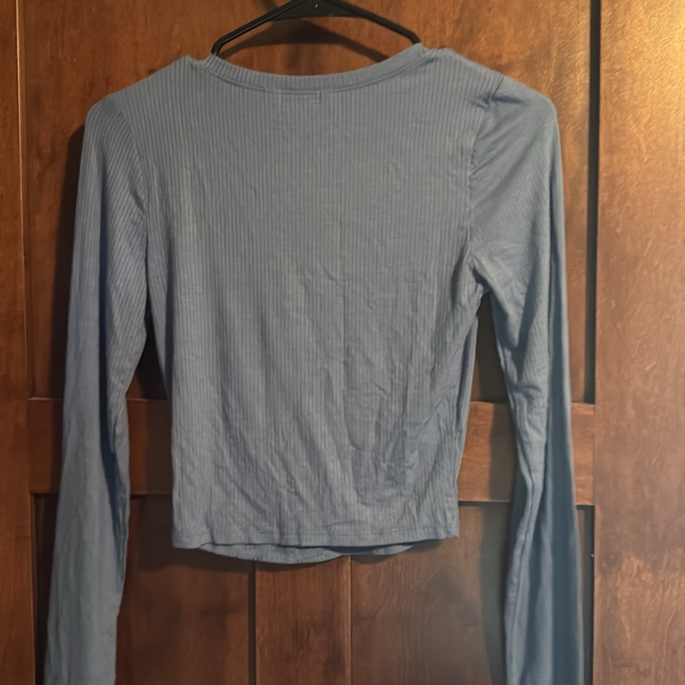Blue Long Sleeve Ribbed Top - Picture 3 of 3
